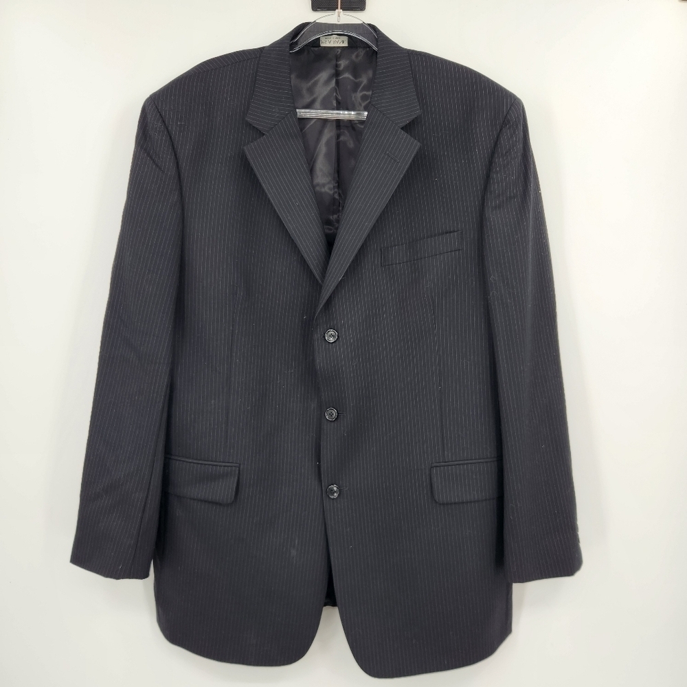 Jos A Bank Pinstripe 3 Button Suit Jacket Mens Size 46L Black